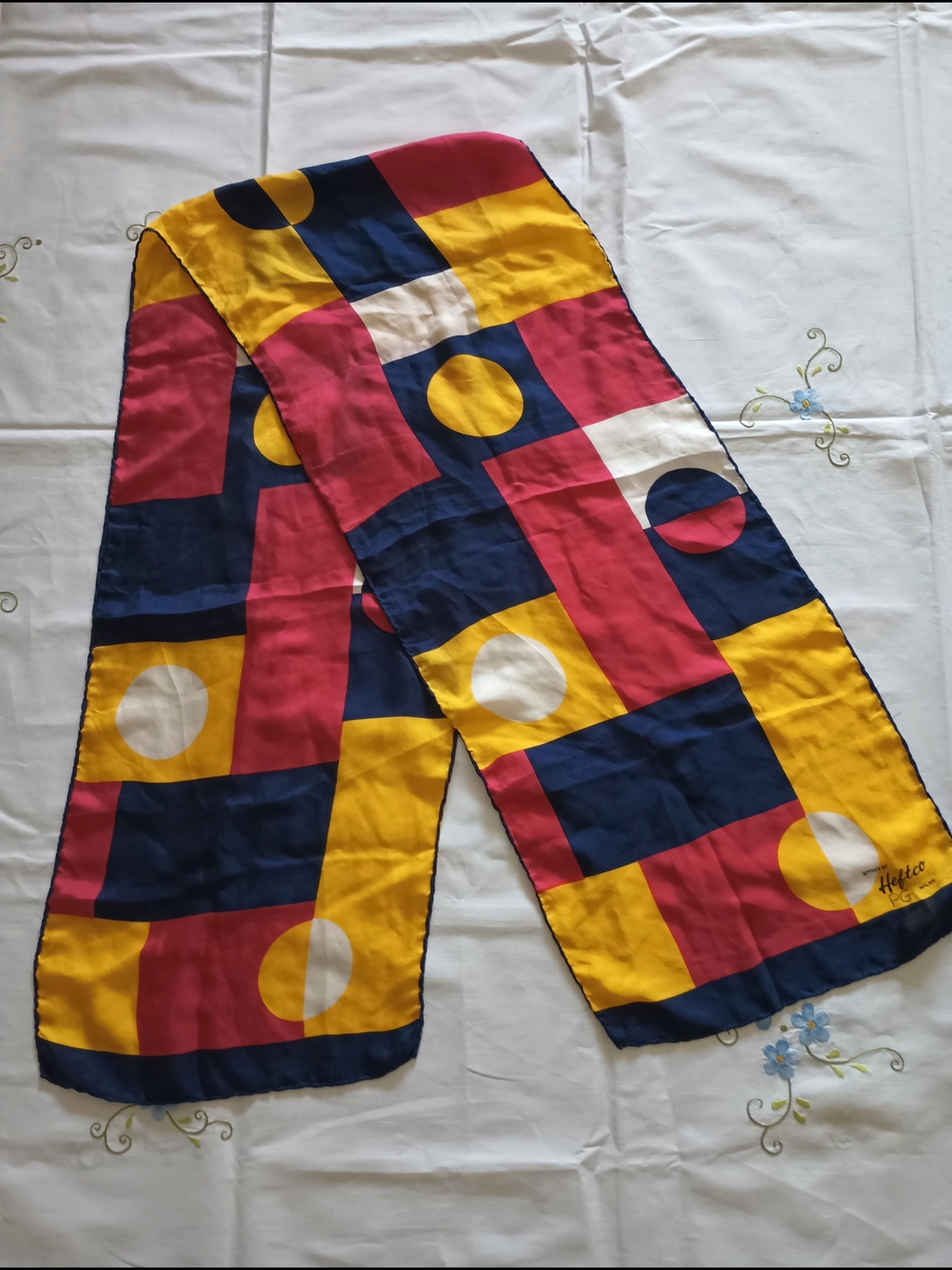 Silk Scarf - Yellow, Navy, Pink, White